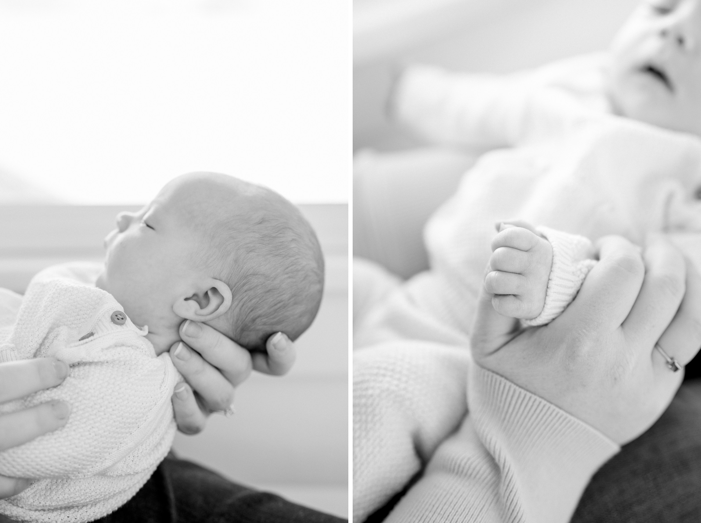 Kansas City newborn photographer black and white detail photos of newborn profile and tiny fingers