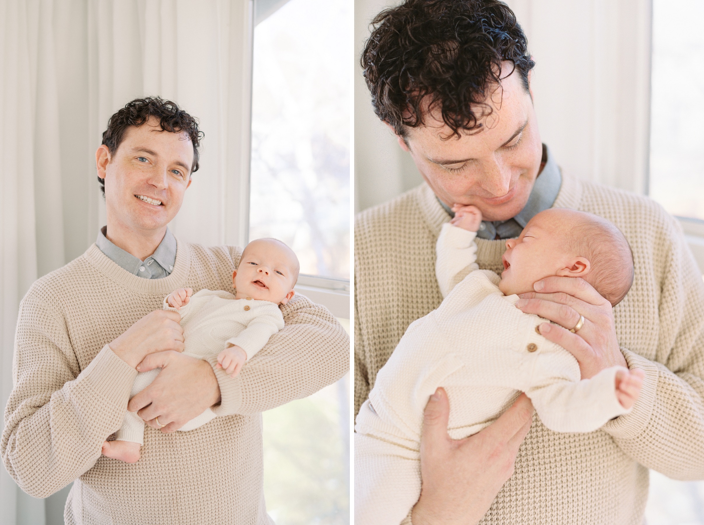 Kansas City newborn photographer two photos of dad holding newborn boy