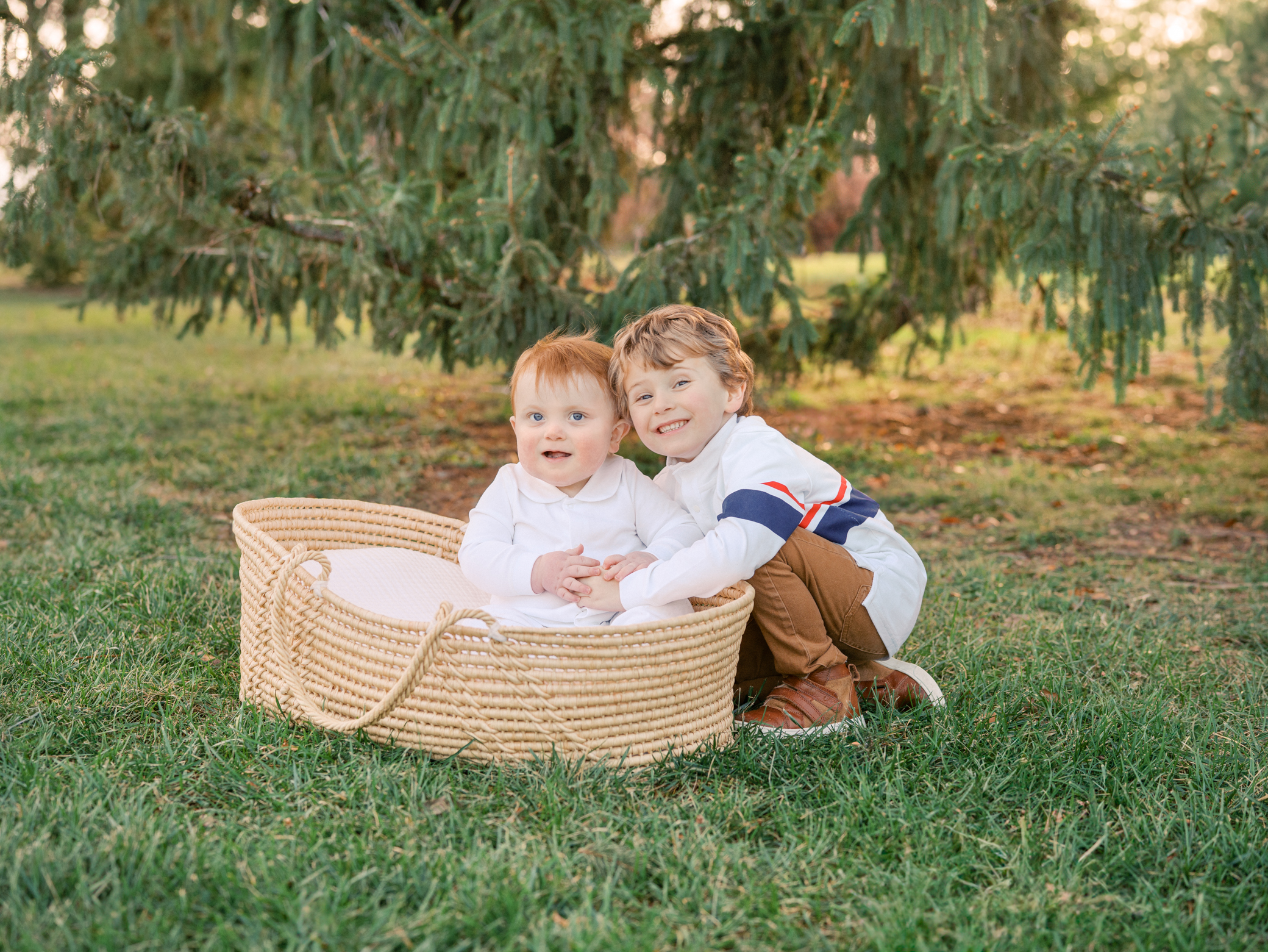 1 Year portraits cute December 1st birthday photos image of baby and older brother Kansas City Family photography Alissa Bird Portraits