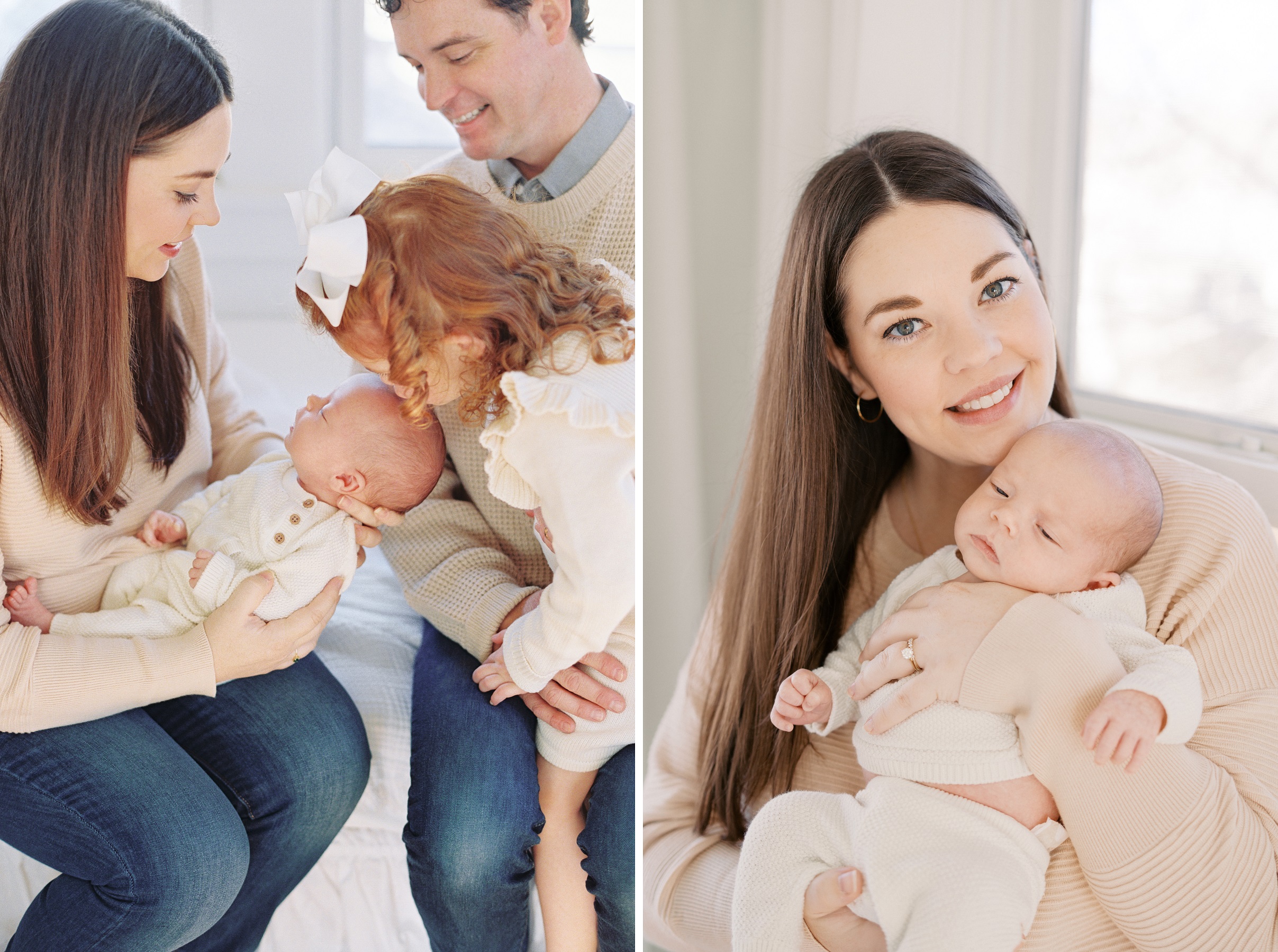 Snuggly winter newborn photos at home Brookside Kansas City baby Photographer